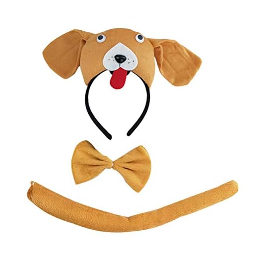 NUOBESTY Djurpannband, djur kostym öron pannband fluga svans 3D djurfest unisex pannband hund långa öron pannband och svans för cosplay fest öron barn halloween kostym set med 3