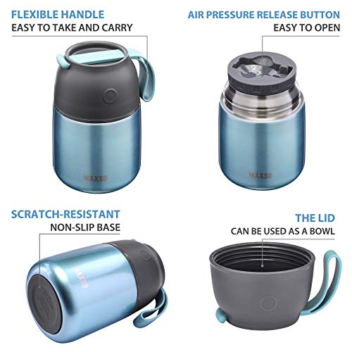 Image of Insulated Thermo Food Jar for Hot & Cold Food for Kids Adult, 17 oz Soup Thermal Hot Food Containers for Lunch, Triple Layer Insulation Stainless Steel Food Jar with Spoon (Lightblue)
