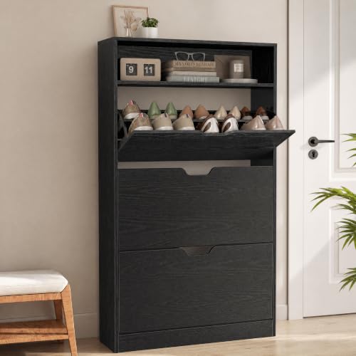 VASAGLE Shoe Cabinet with 3 Flip Drawers, Holds up to 24 Pairs of Shoes