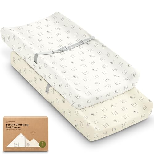 Image of 2-Pack Organic Changing Pad Covers for Girl, Boy,Neutral - 100% Cotton Changing Table Pad Cover,Soft Baby Nursery Diaper Changing Pad Sheets,Contour Changing Pads Liners,Change Pad Cover (Bumble Bear)