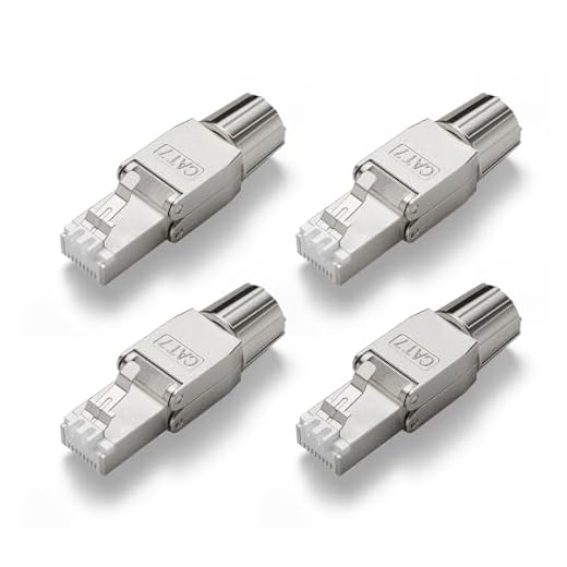 VCELINK RJ45 Stecker Cat7 werkzeuglos, geschirmt, PoE-kompatibel, Netzwerkstecker Cat7/Cat6a/Cat6, 10 Gbit/s 600 MHz, Metalllasche, geeignet für Heimnetzwerk & Büro, für 22–24 AWG Kabel, 4 Stück