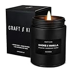 Craft & Kin Premium Smoke & Vanilla Candle | Black Scented Candles for Men | Long Lasting with 45 Hour Burn Time, 7.6oz | Soy Candle | Aromatherapy at Home | Gifts for Men