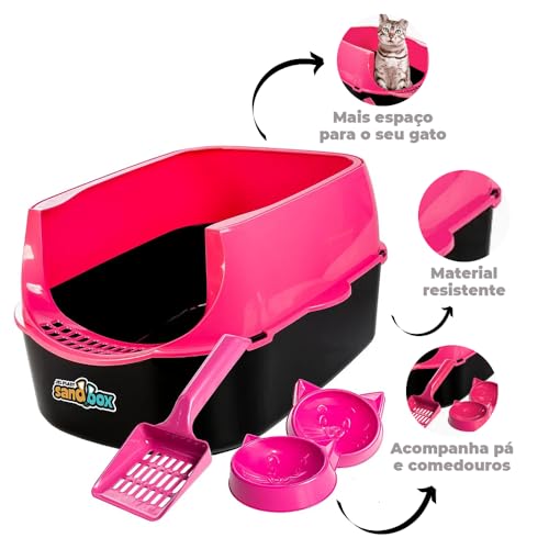 Kit Sanitário para Gatos Sandbox Furba Caixa de Areia Fácil Montagem (Rosa)
