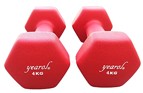 Haltères et poids Yearol ® P04 recouverts de néoprène antidérapant. 2 kg, 3 kg, 4 kg et 5 kg. Lot de 2 poids. Santé, sport et gym à domicile. (2x4kg) Cover