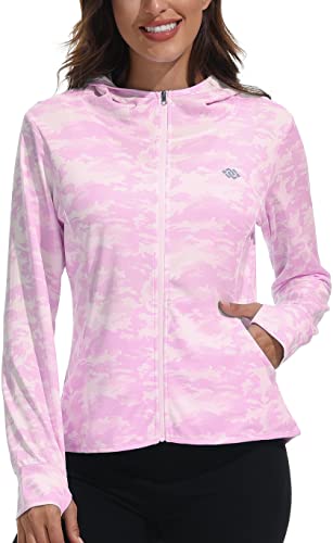 Mofiz Women's Full Zip Athletic Jacket Lightweight Cycling Jacket Quick Dry Golf Jacket Long Sleeve Hiking Shirt Upf 50+ Sun Protection Hoodie Shirt Xs Camo Pink #TOP1