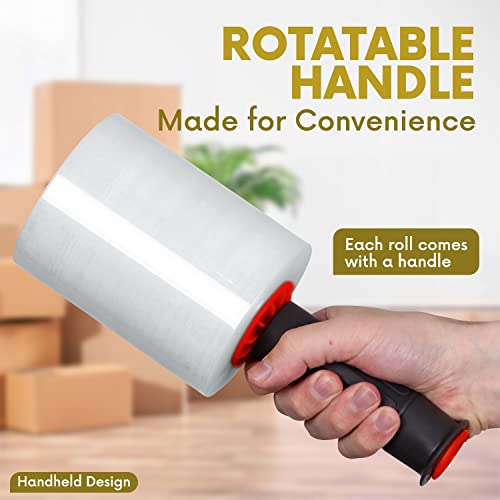 Stretch Wrap Roll With Handle For Each Roll (4 Pack) 5” X 1000 Ft - 80 Gauge - Heavy Duty Plastic Shrink Wrap Roll With Rotating Handles For Pallet Wrap Film - Plastic Wrap For Moving Supplies #TOP2