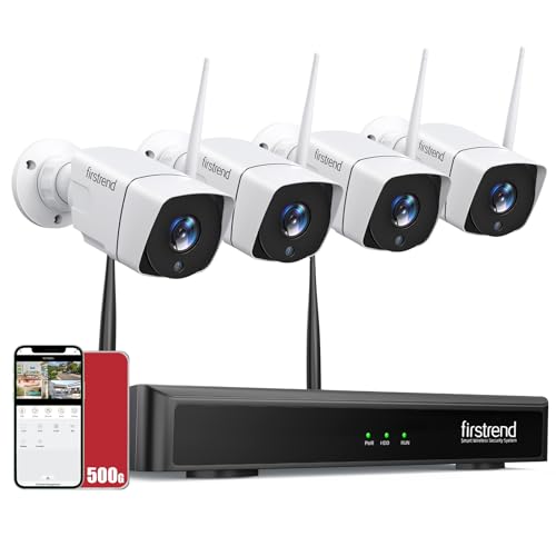 Firstrend 1080P Wireless Security Camera System Outdoor,8CH NVR 2 Way Audio 4pcs 2MP WiFi IP CCTV Cameras with Motion Detection for Home Security,IP66 Waterproof,24/7 Recording,No Monthly Fee