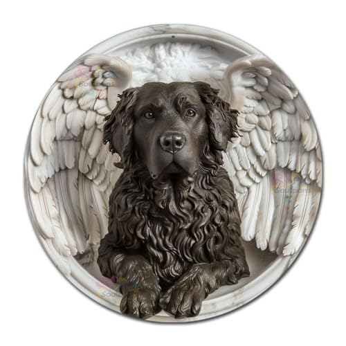 Soulpons Decorative Tin Sign Vintage Wall Art Angelic Newfoundland 2D Flat Decor Gift For Newfoundland Lovers' Abodes Waterfront Properties Waterproof Aluminum 8×8 Inches