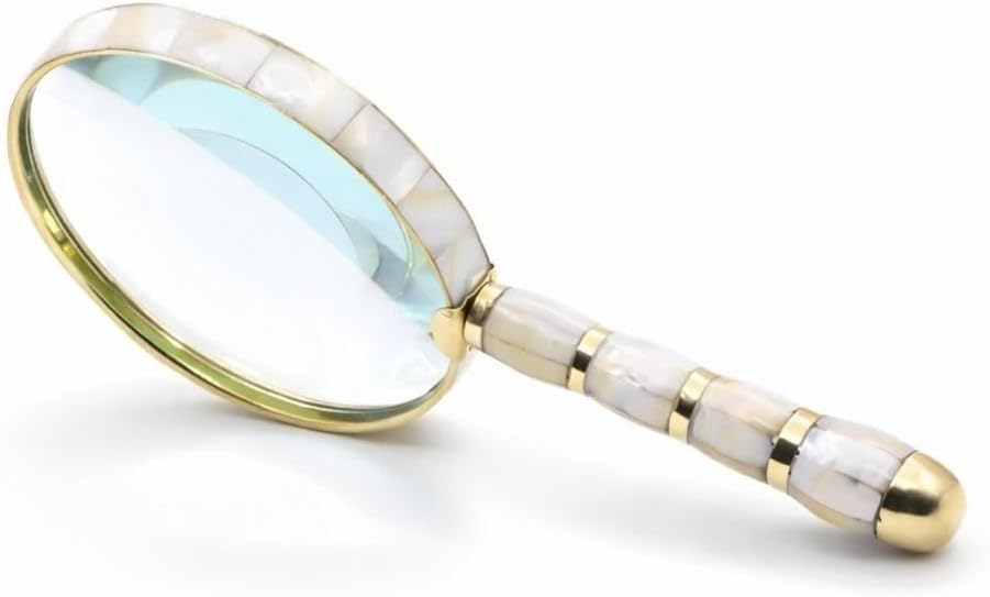 Mother-of-Pearl Magnifying Glass | 10x Magnification Loupe | Handmade Brass Magnifier with 4 Inch Glass Lens Antique Style for Reading, Elderly Vision, Inspection, Collectors & Vintage Decor Gift