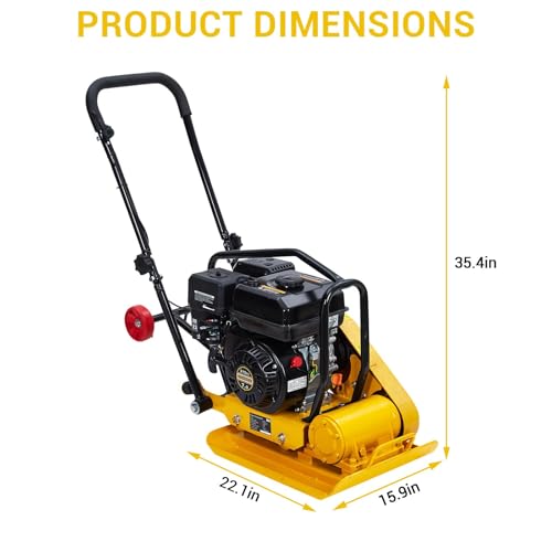 22.1X15.9\" Plate Compactor, 7HP 212CC Engine, 5600 VPM, 4200Lbs Force Vibratory Compaction for Landscaping, Professional Ground Compactors for Soil Gravel Asphalt Compaction