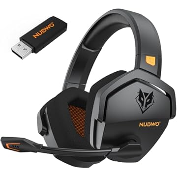 NUBWO G06 Fone de ouvido para jogos sem fio duplo com microfone para PS5, PS4, PC, celular, interruptor: 2,4 GHz sem fio + Bluetooth - bateria de 100 h - drivers de 50 mm - laranja