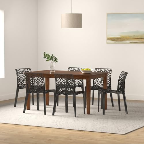 Image of Binani Web Designer Plastic Chair for Home, Office and Restaurant and Cafe|Armless Chair for Dining Room| Heavy Duty Outdoor Plastic Chair | Designer Balcony Chair (Black, Set of 4)