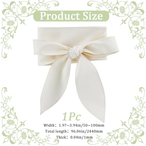 GORGECRAFT Women OBI Belt Fashion Leather Self Tie Wrap Around Wide Cinch Waistband Bowknot Knotted Wrap Boho Belt for Women Ladies Dress Jumpsuit Skirt White2