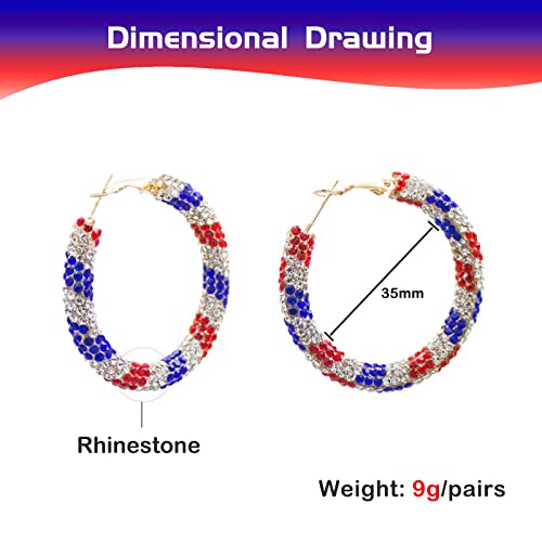 July 4Th Earrings Crystal Hoops With Bead,Rhinestone Dainty Boho Huggie Hoop Earrings,Circle Colorful Hoop Wrapped Earrings For Women Girls Jewelry Festive Halloween Christmas Gifts #TOP3