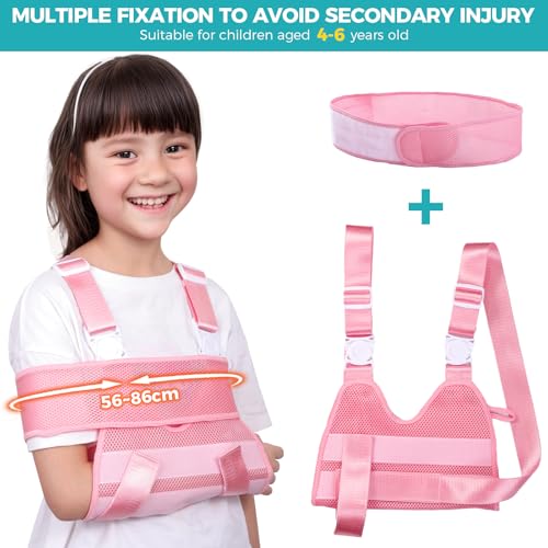 Kids Upper Extremity Sling, Breathable & Comfort Arm Sling Shoulder Immobilizer，Adjustable Arm Sling for Elbow Injury(Pink)