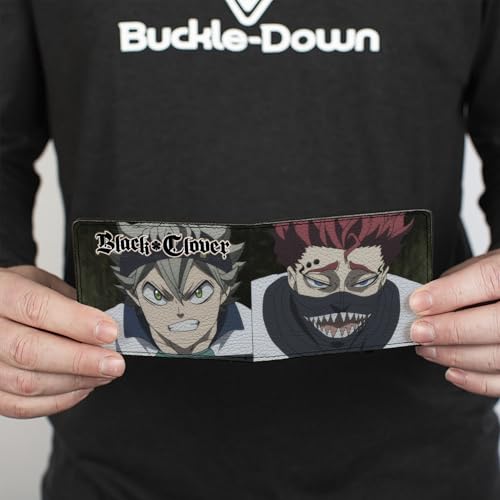 Crunchyroll Wallet, Bifold, Black Clover Zora and Asta Faces and Title Logo Black, Vegan Leather4