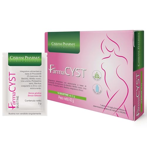 FarmaCyst, D Mannosio Puro, Mirtillo Rosso e Semi di Pompelmo, Trattamento per Cistite donna con Fermenti Lattici e Zinco, Integratori 14 bustine