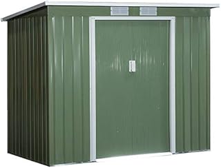 Outsunny 7 x 4ft Garden Metal Storage Shed w/Foundation Double Door Ventilation Window Sloped Roof Outdoor Equipment Tool Storage 213 x 130 x 173 cm