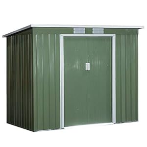 Outsunny Tuinhuis 2,42 m² van metaal met schuin dak, gereedschapsschuur, fundering van verzinkt staal, incl. 2 schuifdeuren en fundering, 213 x 130 x 173 cm
