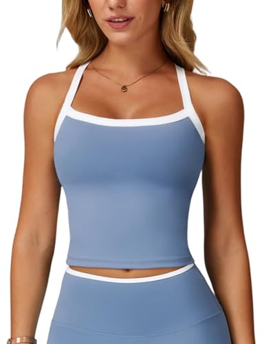 Image of QBGJTD Womens Longline Sports Bras Cross Back Active Gym Yoga Padded Workout Crop Tank Top with Built in Bra