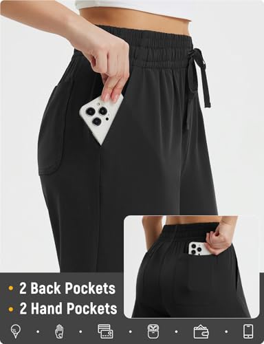 baleaf Women's Hiking Pants Travel Wide Leg Pants with Pockts UPF 50+ Loose Lightweight Water Resistant Work4