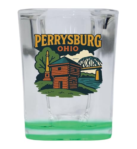 Vaso Shot de vidrio 2 oz base verde cuadrado