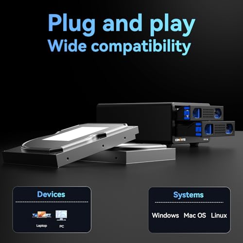 Image of 2 Bay RAID Hard Drive Enclosure with Fan for 2.5 /3.5 Inch SATA HDD /SSD with USB A /C 3.0 Cable, 3.5 Hard Drive Enclosure Supports 40 TB, 4 RAID Modes, Max 6 Gbit /s