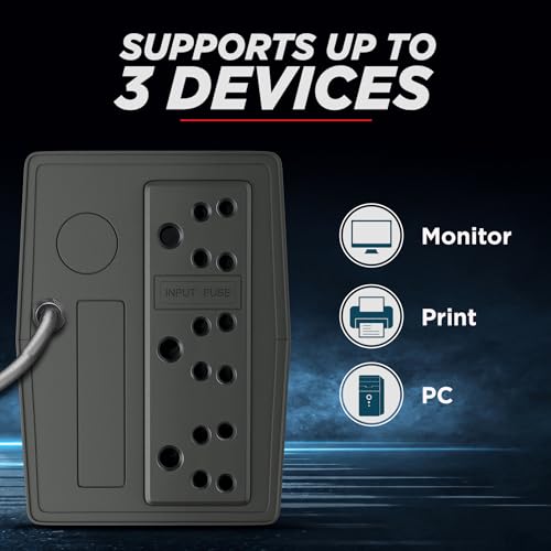 Image of Intex 725 UPS Protector 230V & 360W Output Power | Connect Upto 3 Devices | Power Backup UPS System & Auto Restart | Ideal for Home, Office, Desktop PC & Home-Electronics (Black)