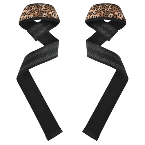 Nander Fashion Leopard Print Wrist Straps for Weightlifting,Lifting Straps with Neoprene Cushioned Wrist Padded and Anti-Skid Silicone for Strength Training,Bodybuilding,Deadlifting