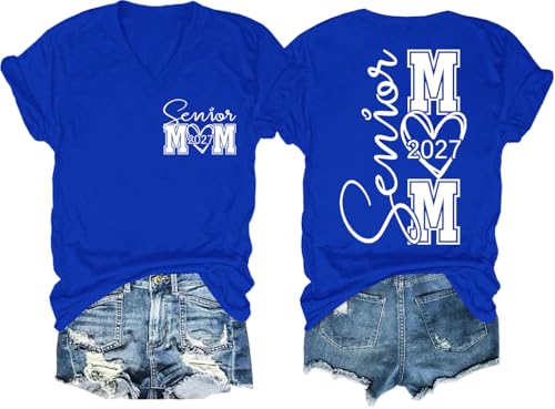 Proud Senior Mom 2027 Shirt Class of 2027 Last First Day Senior Mom Graphic Tee Women Graduation Tops