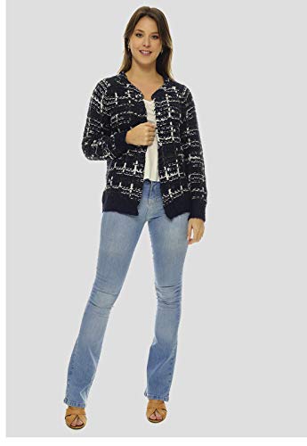 Casaco Aberto Xadrez Azul Marinho e Branco Sob com Lurex