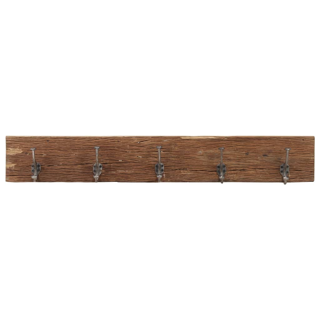 Perchero con 5 ganchos de madera maciza reciclada, 100 x 2,5 x 15 cm, para colgar en la pared, diseño rústico, accesorio de hogar sostenible, almacenamiento robusto