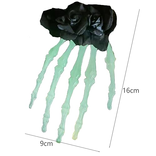XNHIU Halloween Luminous Skull Rose Hairpin Ladies Gothic Black Rose Hand Bone Vampire Dress Up Scary Women's Hair Clips Masquerade Holiday Party Hair Accessories - Image 2