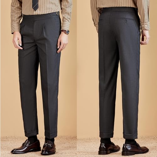 Men's Gurkha Pants, Mens Dress Pants Regular Fit Wrinkle Free, Italian Naples Style Herringbone Pleated Suit Trousers3