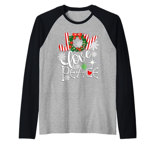 Joy Love Peace Significado de Navidad Corona de fe cristiana Camiseta Manga Raglan