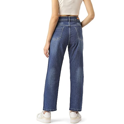 Image of PARIS HAMILTON Womens /Girls High Waist Straight fit Stretchable Denim Jeans Relaxed Fit