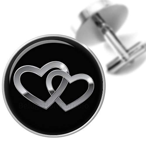 Mancuernillas hechas a mano doble corazón plateadas miniatura 4