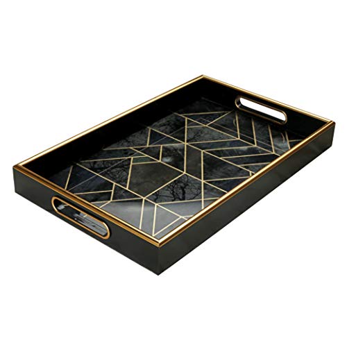 Serving Tray –Coffee Table Tray –Elegant Decorative Tray –Ps And Printed Glass Table Tray –Practical And Sturdy Design –Easy To Clean And Washable(Black And Grey,15.6X10X1.8 Inches) #TOP4