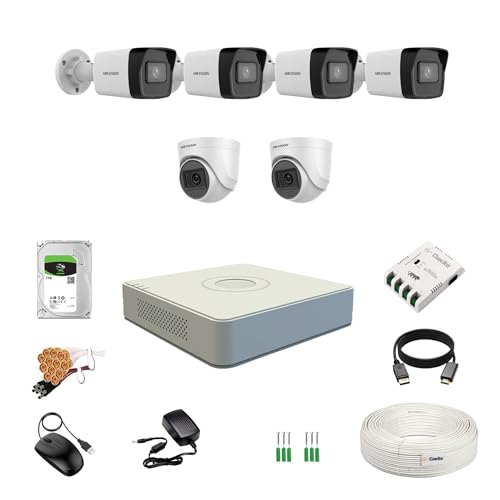Image of HIKVISION 2MP 1080P 8 Channel DVR, 2MP 2 Dome & 4 Bullet Cameras [Night Vision + EXIR Technology + Motion Detection + HDTVI] + 1 TB HDD + 8 CH SMPS + CCTV Cable + BNC /DC