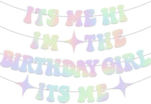 IKSII Pink Glitter Birthday Banner – “It’s Me Hi I’m The Birthday Girl” Pre-Strung Decor For Girls & Women