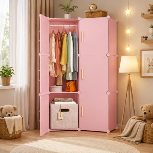 Image of Mevigo Plastic Wardrobe for Kids & Baby | 6-Door Cupboard for Clothes | Almirah for Kids Clothes | Collapsible Baby Wardrobe | Cupboard Storage Rack for Toys Books | Bedroom -Pink