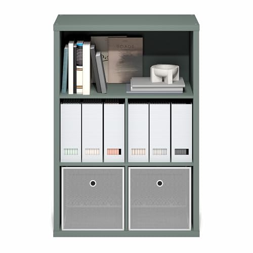 Image of Furinno Cubicle Book Shelf, 5-Cube Bookshelf, Extra Thick Frame Cube Storage Organizer Bookcase with Closed Back, 15.3 x 29.9 x 43.3, for Living Room, Bedroom, Home Office, Sage Green