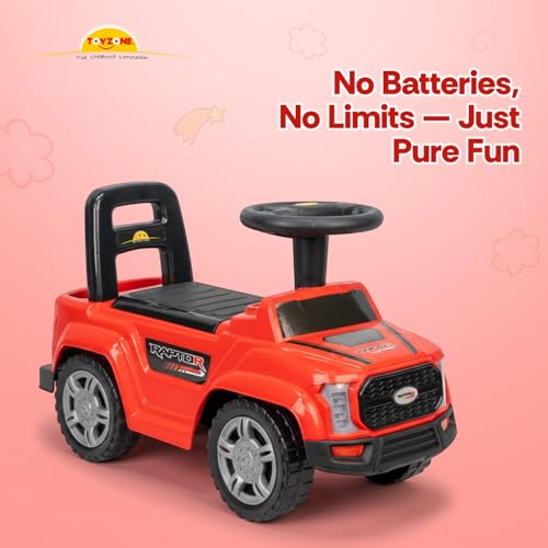 Image of Toy Zone Raptor Baby Ride on Car for Kids, Toddlers Push Ride Baby Kids Car with Backrest, Push Ride on Toy Jeep with Music & LED Light, Under Seat Storage, 2 to 5 Years (Red)