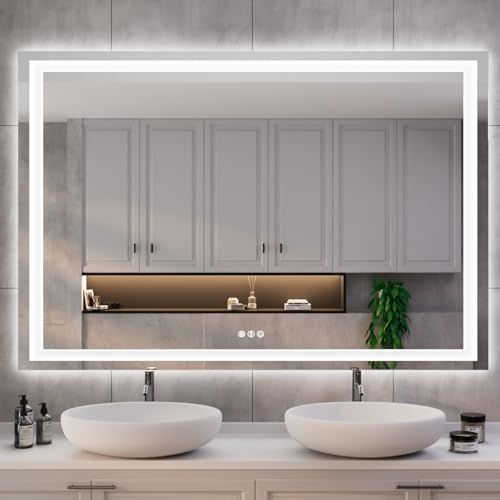 ISKM 51''L x 40''W LED Mirror for Bathroom Lighted Vanity Mirror for Wall Front Lights + Backlit LED Bathroom Mirror Anti-Fog Tempered Glass ETL Listed