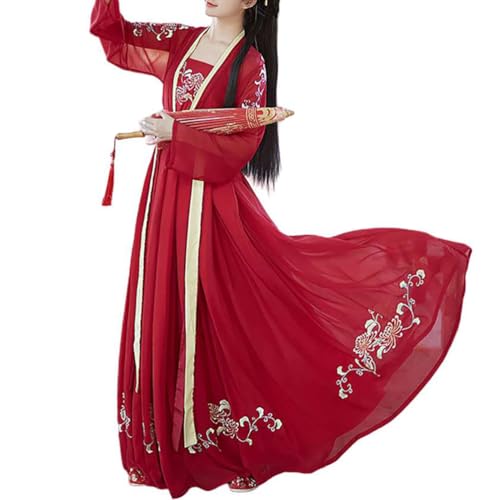 Women's Flower Embroidery Hanfu Flowy Wide Sleeve Duijin Qiyao Ruqun Dress Ancient Chinese Clothing Classical Dance Wear