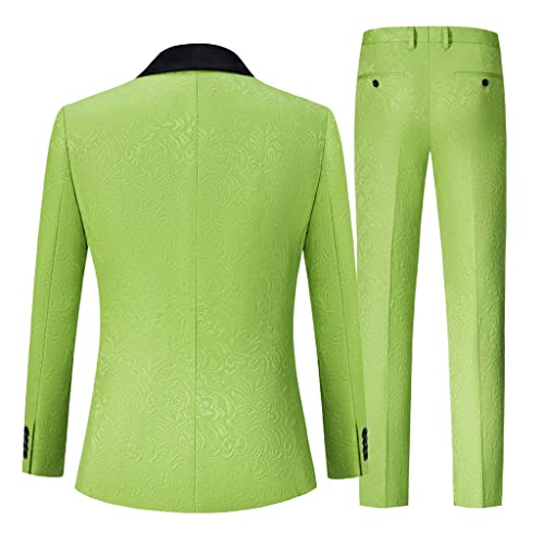 Men's Grass Green Black Lapel Jacket Trousers Casual Business Breasted Groom Wedding Suit 2PCS3