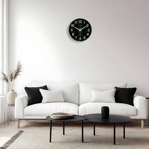 Image of RANDOM Modern 12.75INCH Wall Clock with 3D Radium Numbers, Silent Non-Ticking, Premium Black Frame, Ultra Clear Glass for Living Room, Home Office