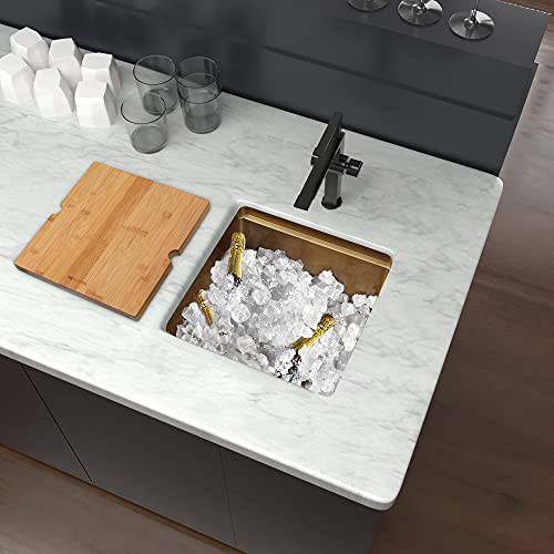 Monsinta Gold Bar Sink, Undermount Bar Sink, 15" X 15" Small Single Bowl Bar Sink, Rv Sink, 16 Gauge Stainless Steel Kitchen Sink With Sink Protector, Cutting Board And Sink Drain Assembly #TOP5