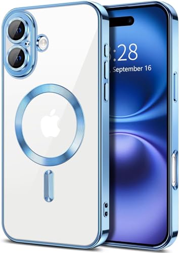 Image of VONZEE Electroplated Transparent Clear Logo TPU Case Compatible with iPhone 16 Plus, MagSafe Compatible Magnetic Cover, Full Protection, Camera Lens Protection, Slim Shockproof Phone Case, Sierra