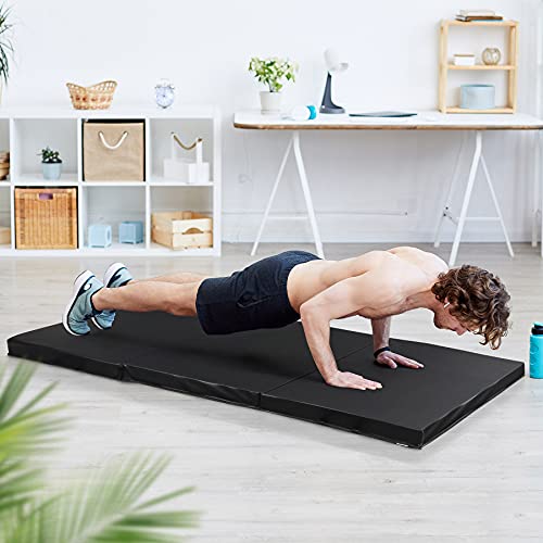 ZENY Tri-Fold 6’x2’x2’’ Folding Exercise Gymnastics Aerobics Gym Mats with Carrying Handles for Workout Equipment,Core Workouts,Stretching,Tumbling,Yoga,Exercise Floor Mat (black)